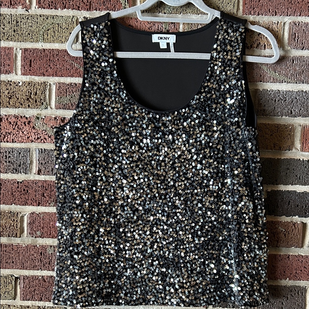 DKNY Black and Silver Sequin Tank Top